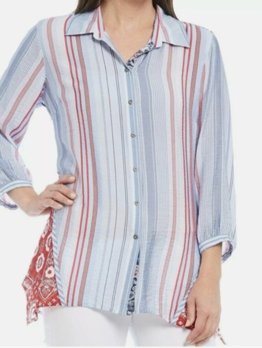 John Mark Multi Pattern Mixed Print Rayon Blend Button Up Shirt, Sz 1X Patriotic